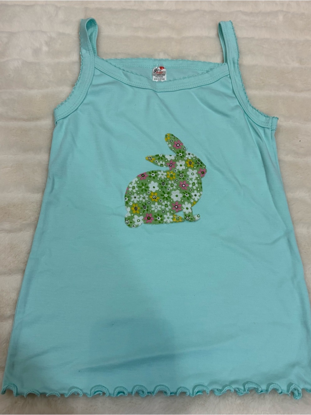 Vintage Light Blue Tank Top with Floral Bunny Applique